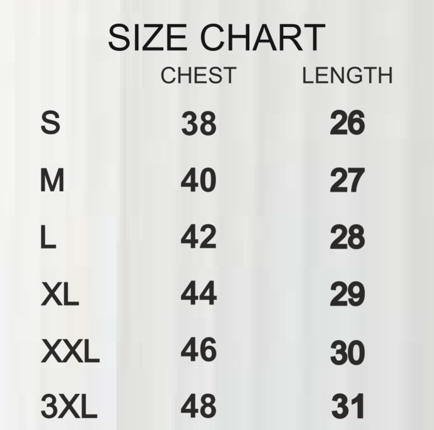 Regular T-Shirt Size Chart